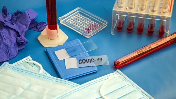 Coronavirus Αίματος Έννοια Ανάλυσης Covid Καταγωγής Wuhan Κίνα Αναπνευστική Μάσκα — Φωτογραφία Αρχείου