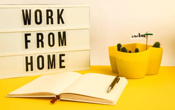 Lightbox Text Work Home Notebook Pen Cactus List Copy Space — Stock Photo, Image