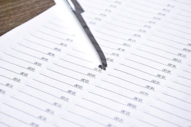 Bir kalemle açık zamanlı ajanda planlayıcısı. Yakın plan, metin için boşluk kopyala, seçici odak