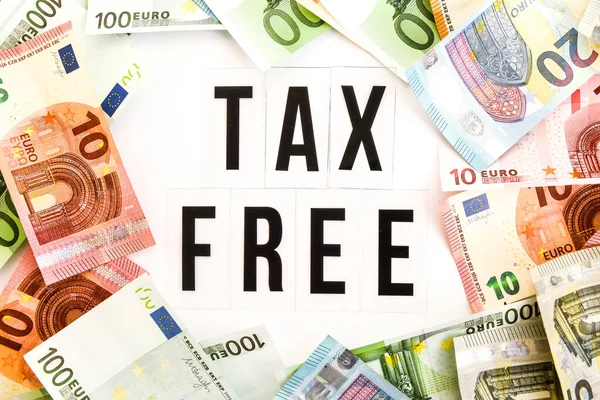 Euro Money Frame Tax Free Word Iscription White Background Banknot — Zdjęcie stockowe