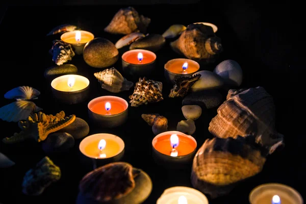 Spa bakım mumu ışığı için gereken fonların bileşimi, Sea spa kompozisyonu, seçici odak noktası