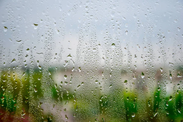 Tło Kropel Wody Okno Krople Wody Mokrą Szybę Deszczu Lecie — Zdjęcie stockowe