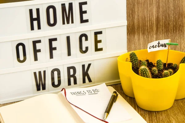 Lightbox Text Home Office Work Notebook Pen Cactus List Copy — Stock Photo, Image