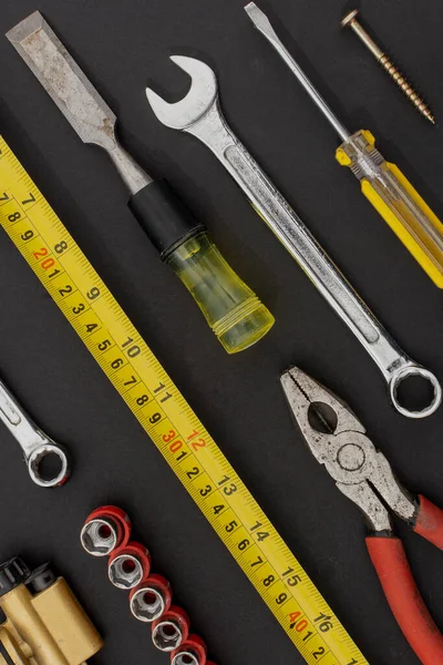 Group Tools Arranged Black Surface — Stock Photo, Image