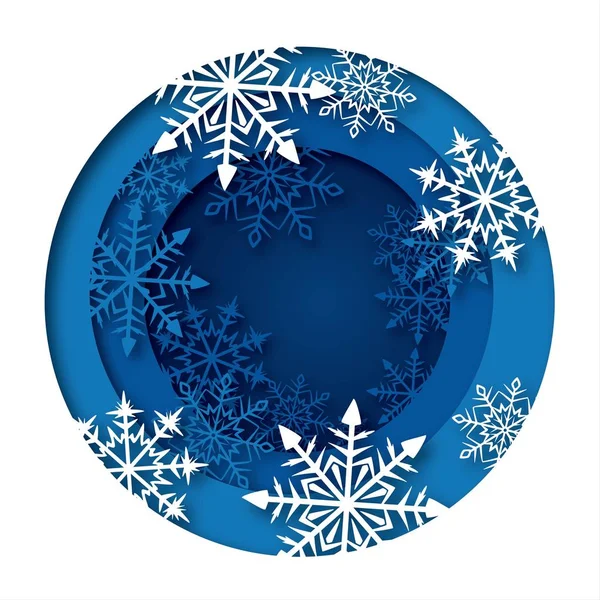 Card with snowflakes in blue bulk circles — Stock Vector