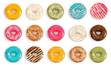 background with colorful donuts with glaze clipart