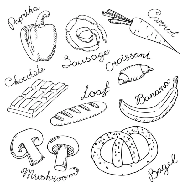 Σετ Τροφίμων Σχεδίασης Στυλό Λευκό — Διανυσματικό Αρχείο