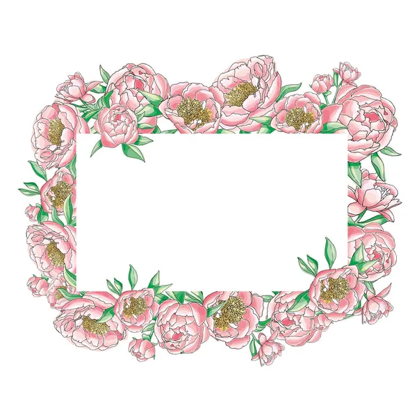 Floral Frame Pink Peons — Stock Vector