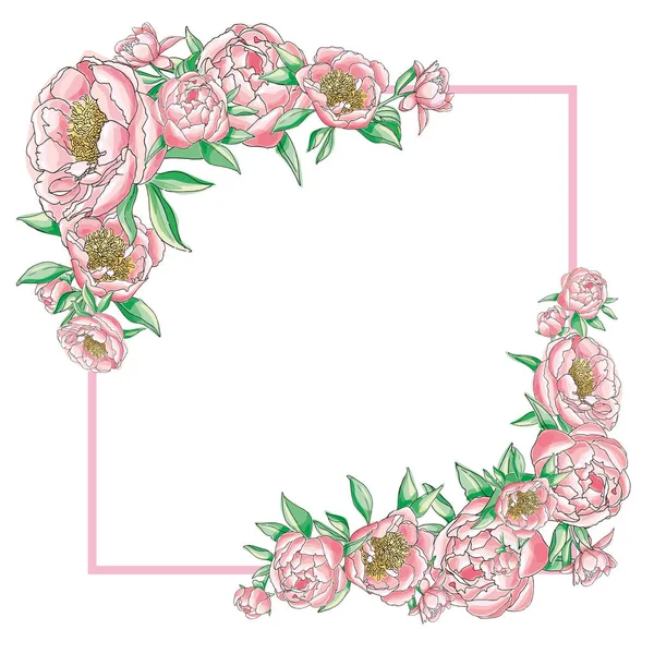 Цветочная Рамка Розовых Пионов — стоковый вектор