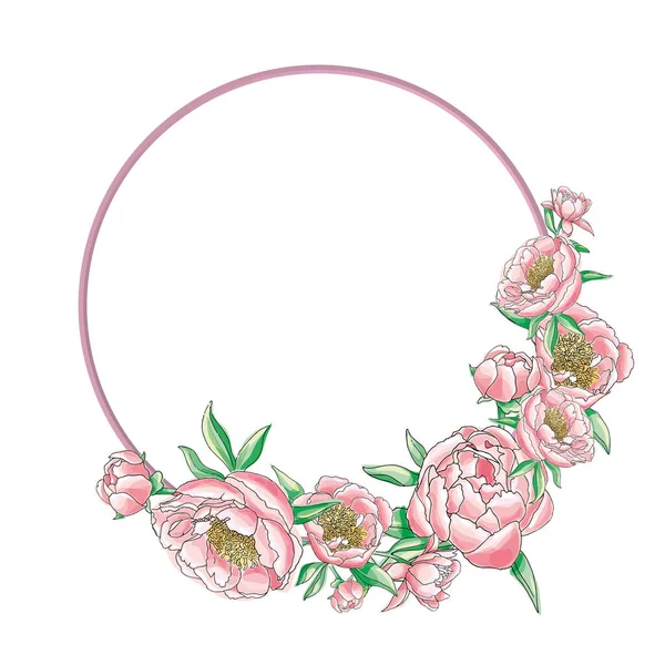Цветочный Венок Розовых Пионов — стоковый вектор
