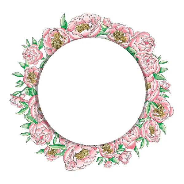 Floral Wreath Pink Peons — Stock Vector