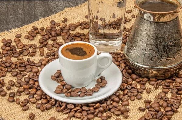 Close White Cup Coffee Greek Coffee Traditional Concept Turkish Coffee — Stock Photo, Image