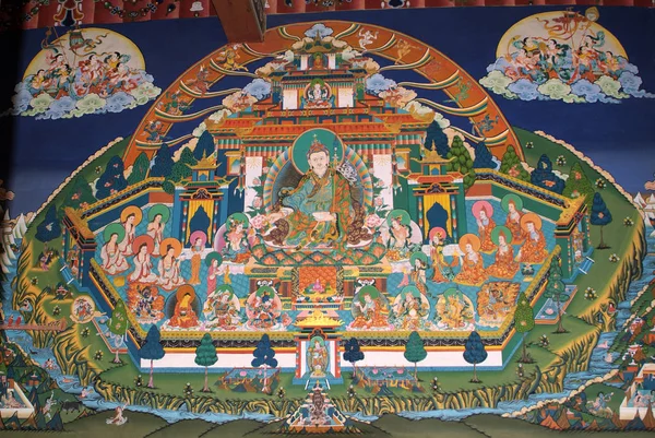 Bhutan, Trongsa, religie, religieuze muurschildering — Stockfoto