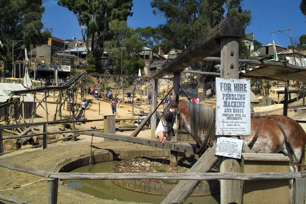 澳大利亚Vic的Ballarat 2008年1月23日 位于Sovereign Hill的身份不明的人重建了一个淘金者村 并偏爱维多利亚的旅游胜地 — 图库照片