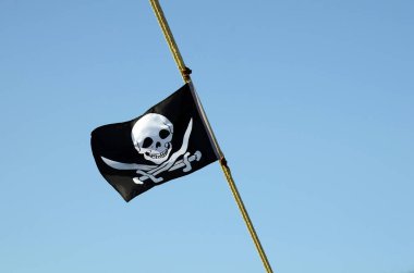 Yunanistan, Zakynthos ve korsan bayrağı İyon denizinde bir yolcu gemisinde