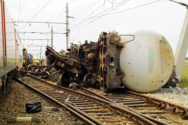 Gramatneusiedl Austria July 2005 Train Accident Wrecked Wagons — Stock Photo, Image