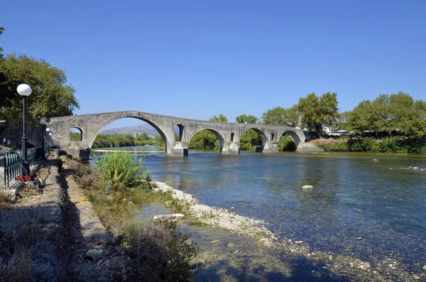 Grèce Pont Médiéval Arta Traversant Fleuve Arachthos — Photo