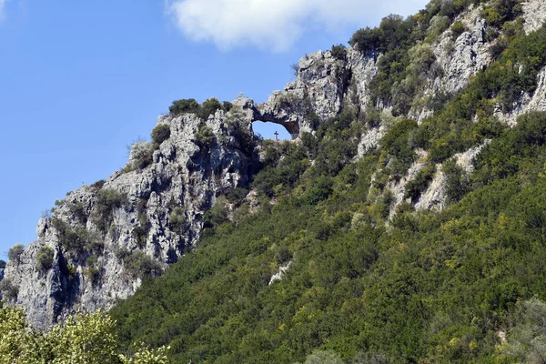 Griechenland Epirus Natürliches Fenster Mit Kreuz Louros Tal Bei Filippiada — Stockfoto