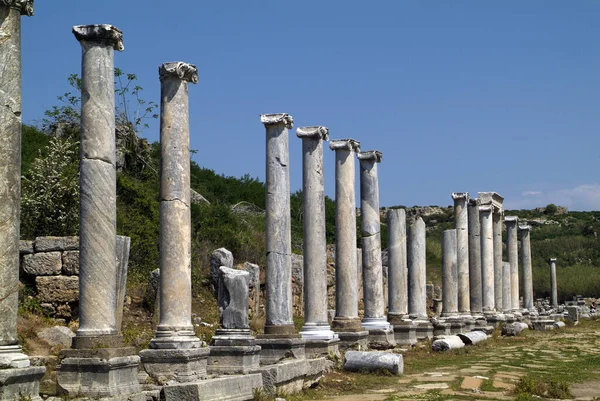 Turchia Colonnato Nell Antica Città Perge Capitale Della Contea Greca — Foto Stock