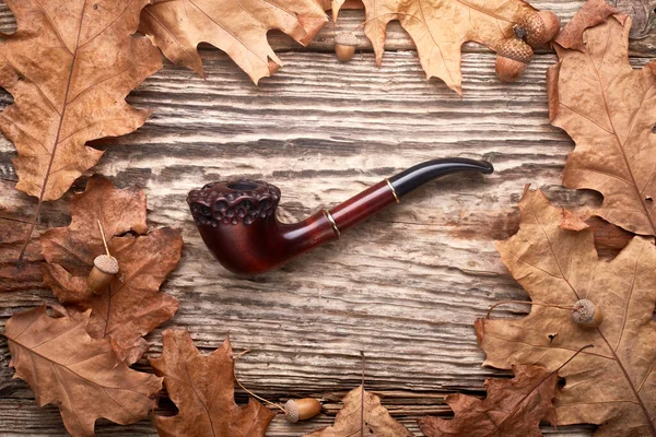 Tabac pipe sur vieux fond en bois d'automne . — Photo