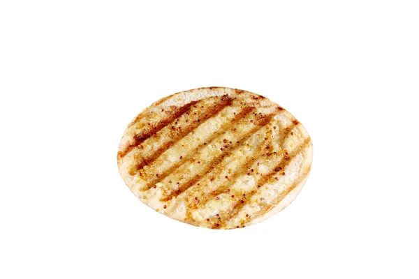 Pão de hambúrguer vazio isolado. Comida americana clássico hambúrguer pão redondo isolado no fundo branco . — Fotografia de Stock