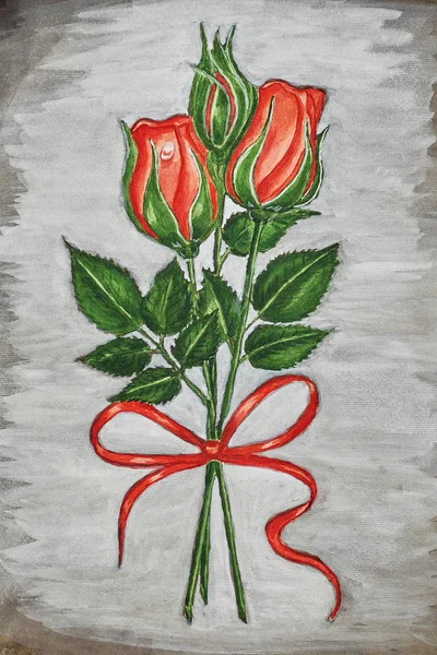Três rosas vermelhas. Tinta aquarela . — Fotografia de Stock