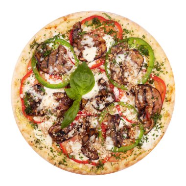 Pizza Melanzan beyaz arka planda izole edilmiş. Pizza Parmigiana.