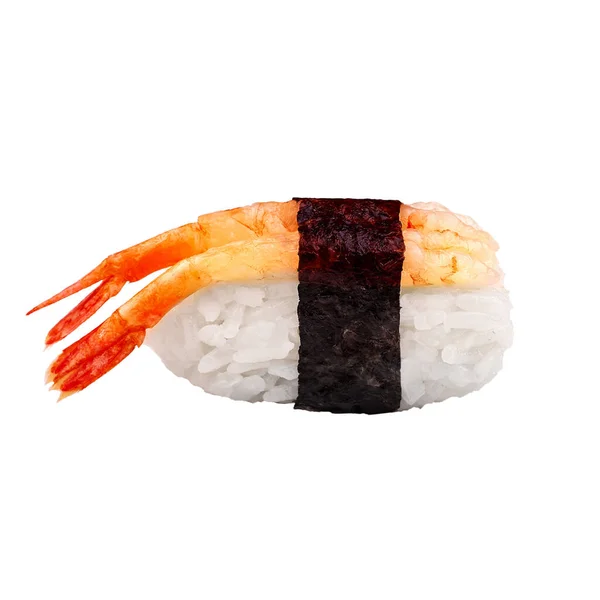 Ein Köstliches Stück Garnelen Nigiri Isoliert Auf Weiß — Stockfoto