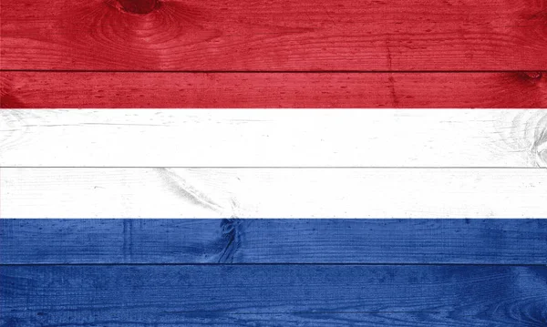 Ahşap Arka Planda Hollanda Ulusal Bayrağı — Stok fotoğraf