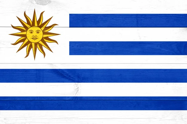 Bandeira Uruguai Pintada Sobre Fundo Prancha Madeira Grungy — Fotografia de Stock