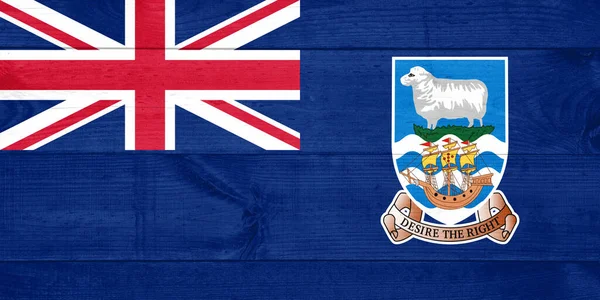 Bandeira das Ilhas Malvinas pintada sobre fundo prancha de madeira grungy — Fotografia de Stock