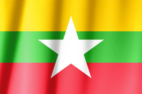 Σημαία Μιανμάρ Μοτίβο Στην Υφή Του Υφάσματος Vintage Στυλ — Φωτογραφία Αρχείου