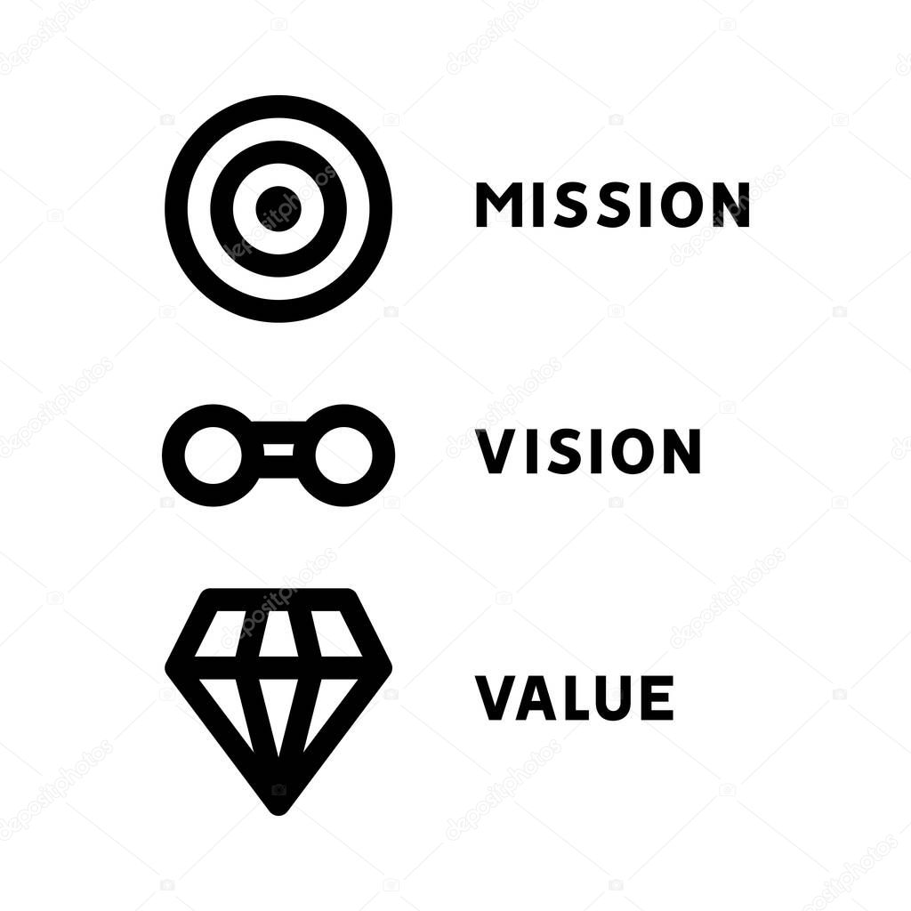 Mission, Vision, Values icon. Web page template. Modern flat vector design concept.
