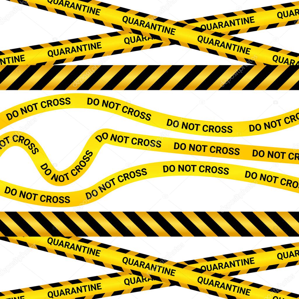 Illustration vector graphic of quarantine tape isolated on black background. warning sign of quarantine.