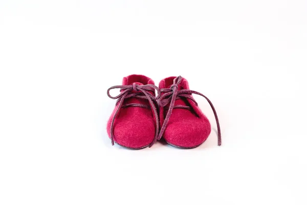Детская Обувь Бордо Ручной Работы Мериносовой Шерсти Белом Фоне — стоковое фото