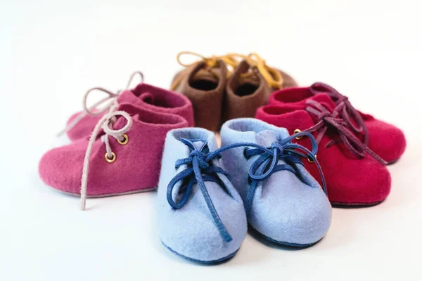 Children Handmade Shoes Made Merino Wool White Background — Stock Photo, Image