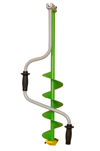 El balıkçılık buz üzerinde izole beyaz matkap