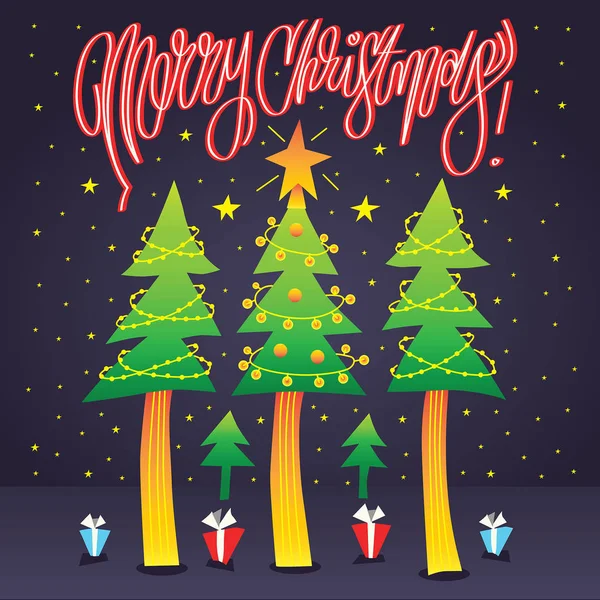 Paisaje con árboles de Navidad, regalos . — Archivo Imágenes Vectoriales