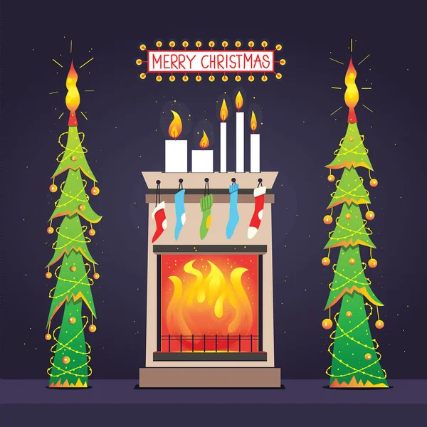 Şömine, Noel ağaçları ve mum Oda.