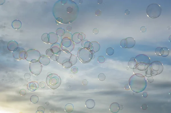 Soap Bubbles Sunset Sky Background — Stock Photo, Image
