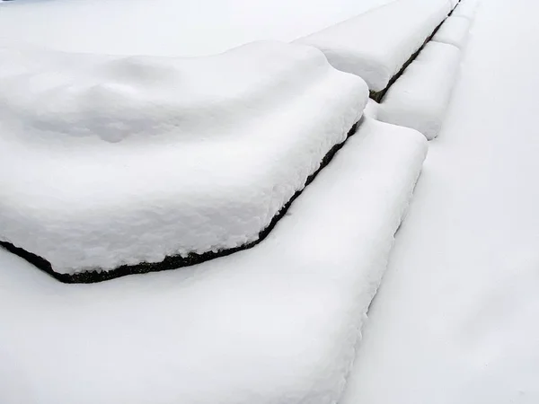 Snow Covered Bench Park — Stock Photo, Image