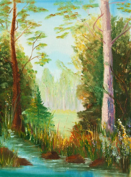 View of park between two trees oil painting — Stock Photo, Image