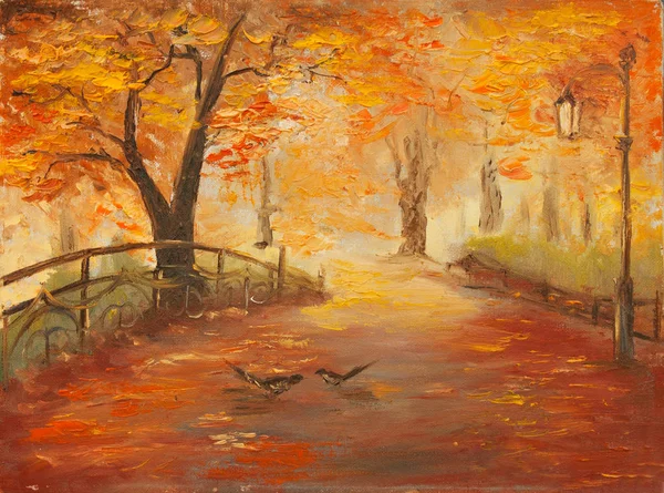 Otoño en el parque pintura al óleo — Foto de Stock