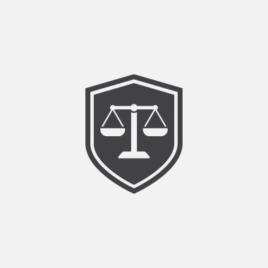 Hukuk firması ve SHICON Simgesi, kalkanlı basit Law Icon tasarımı, kalkan Adalet simgesi, Adalet Tasarım İllüstrasyonunun Ölçekleri