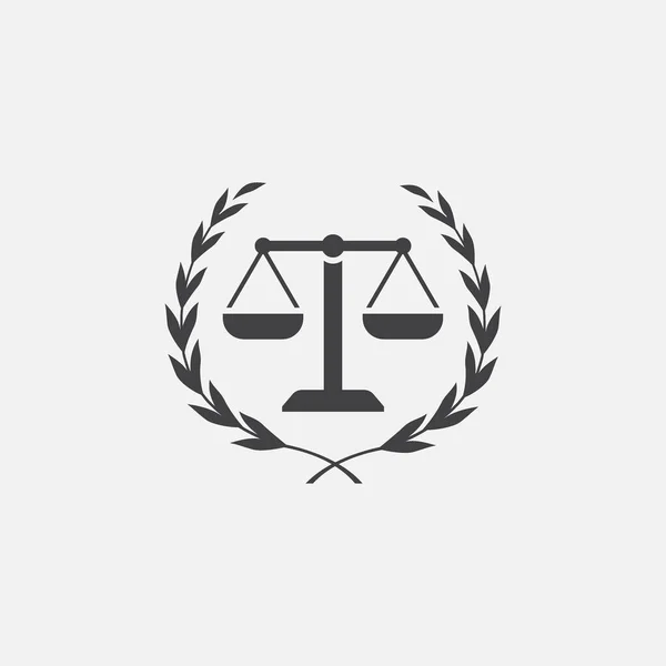 Scales Of Justice icona, logo dello studio legale con corona di alloro — Vettoriale Stock