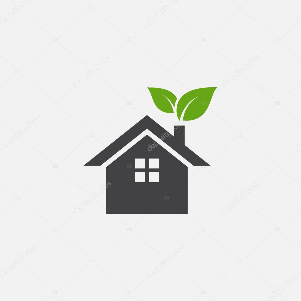 Green House or home vector icon, Home leaf vector icon illustration sign, eco home simple icon, Small house Icon Vector, Simple flat house symbol. Home Illustration