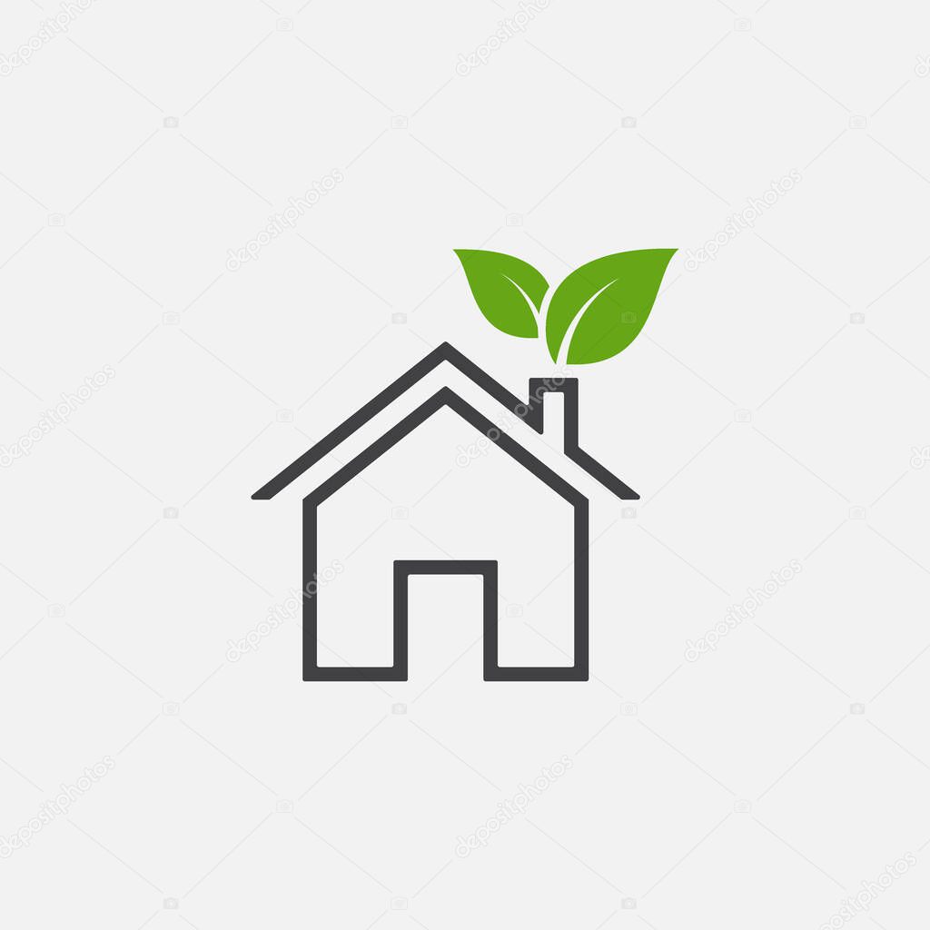 Home and leaf icon, house vector illustration