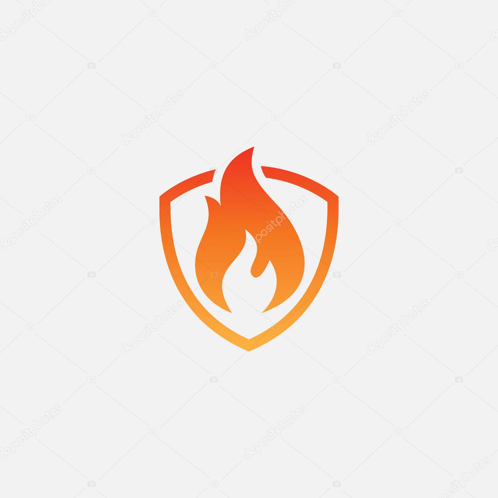 Shield Fire Logo Design Element, Vector fire shield icon illustration