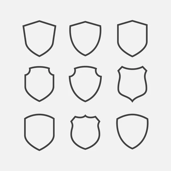 Doğrusal biçimde ayarlanmış basit güvenlik simgesi, kalkan doğrusal simgesi seti, vektör basit kalkan simgesi seti, doldurulmuş düz işaret, koruma kalkanı simgesi simgesi seti, kalkan vektör ilüstrasyonu