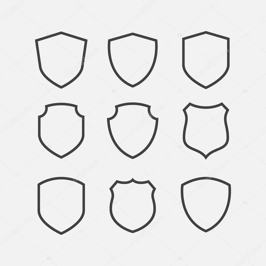 Simple security icon set in linear style, shield linear icon set, Vector simple shield icon set, Filled flat sign, Protection shield symbol icon set, shield vector illustration